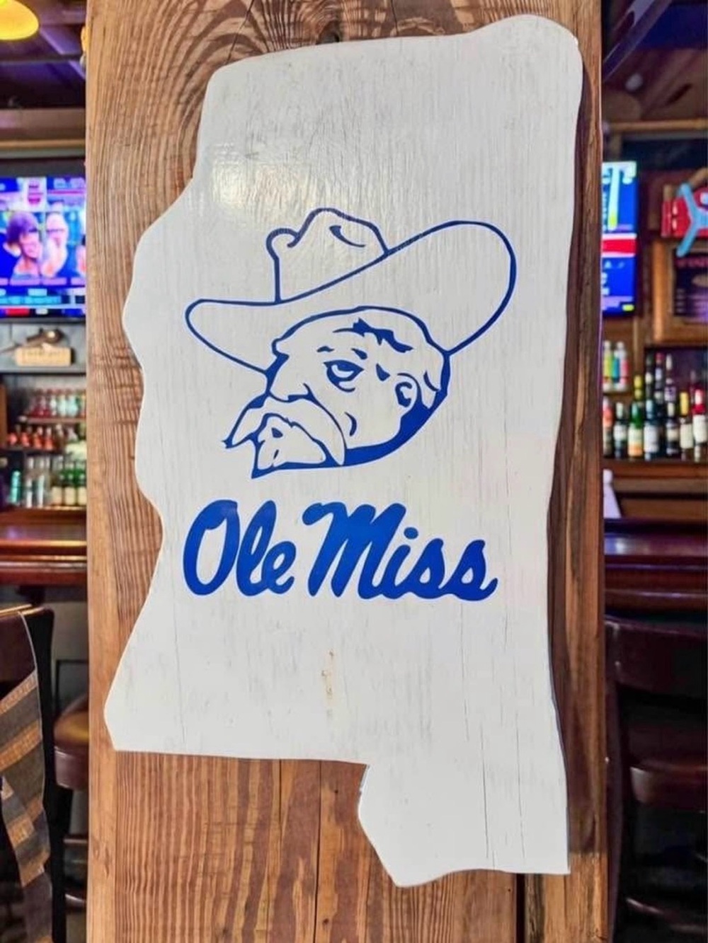 Ole Miss Rebels Handcrafted Wooden Wall Art - Light Grey with Royal Blue Logo